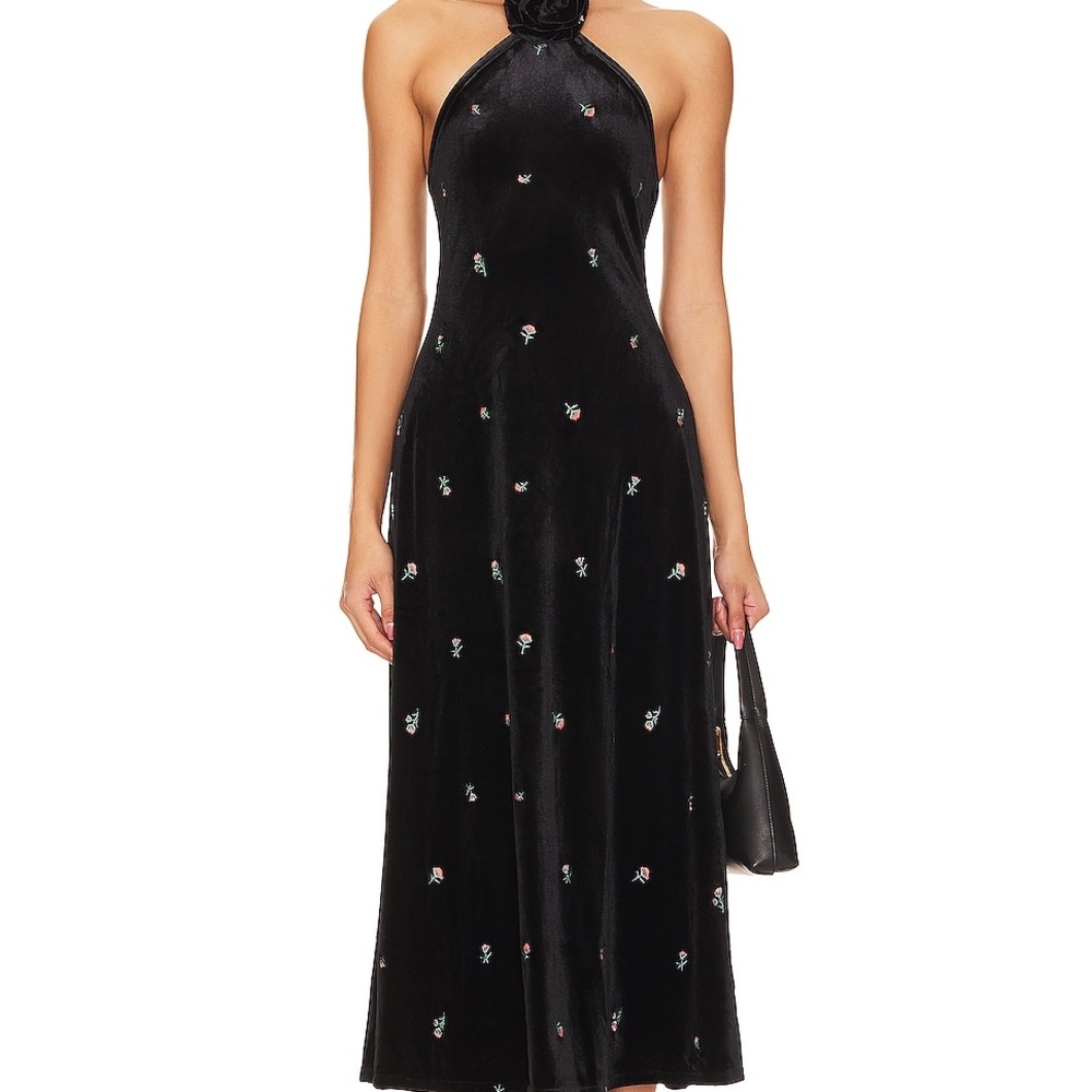 WeWoreWhat | High Neck Flower Dress in Black Multi
